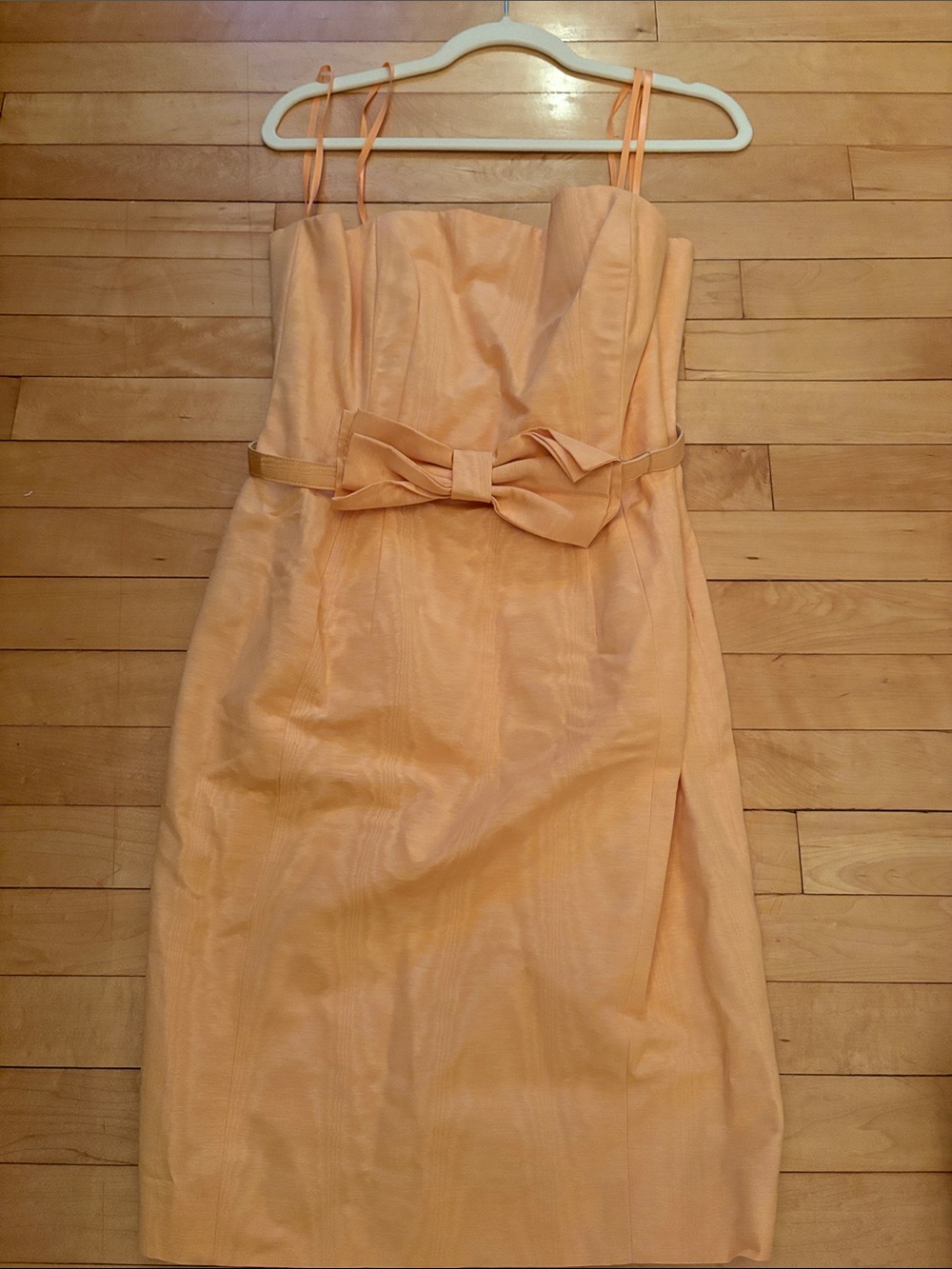 Sara Campbell Peach Strapless Dress with Bow Detail